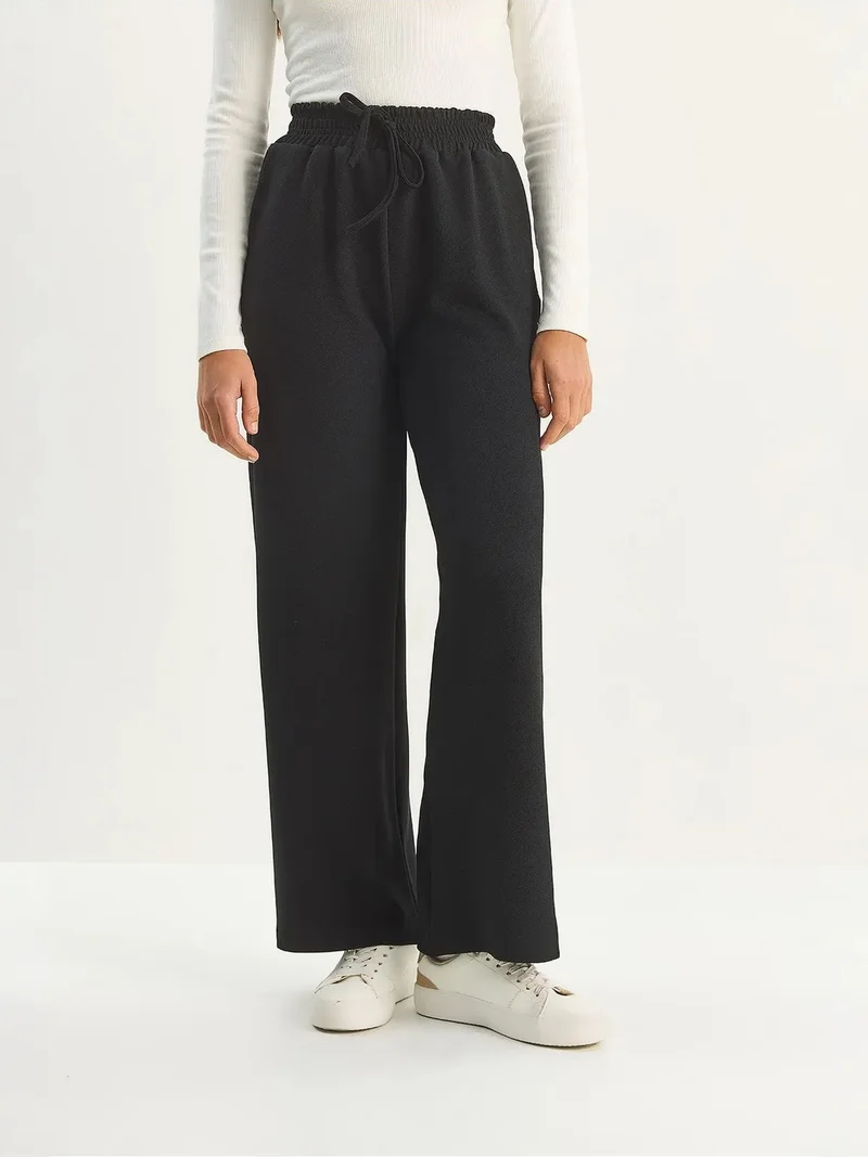 Bianco Lucci Black LUCCI High Waist Wide Leg Pants for Women | Best Price UAE